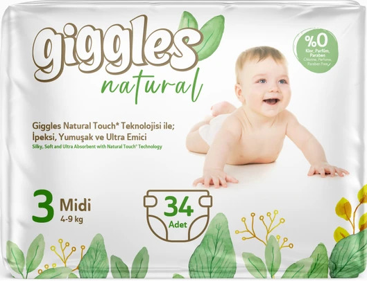 Підгузки дитячі Giggles Natural 3 Midi 4-9 кг 34 шт